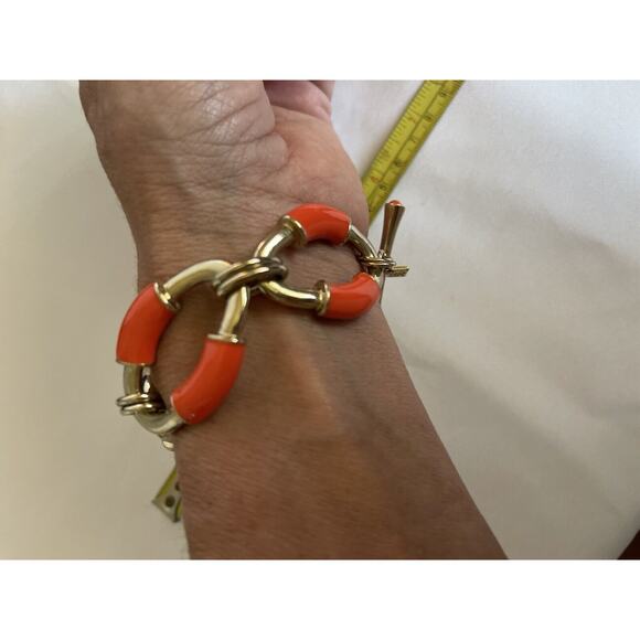 Banana Republic gold and orange enamel chain link bracelet with toggle. - Picture 4 of 8